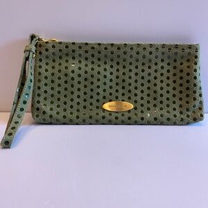 Brahmin Wristlet in green suede with polkadots